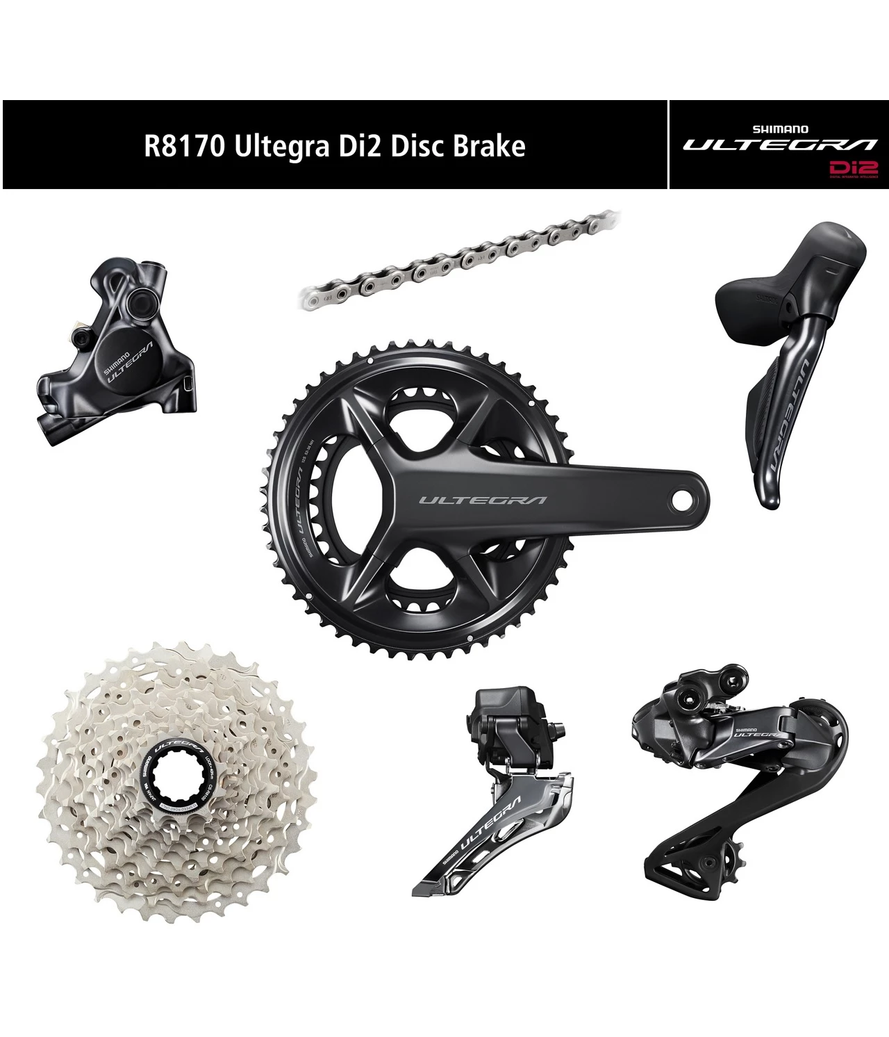Komponentgrupp Shimano Ultegra R8100 Di2 12-växlad 52/36 Tandat 3 Komponentgrupp Shimano Ultegra R8100 Di2 12-växlad 52/36 Tandat